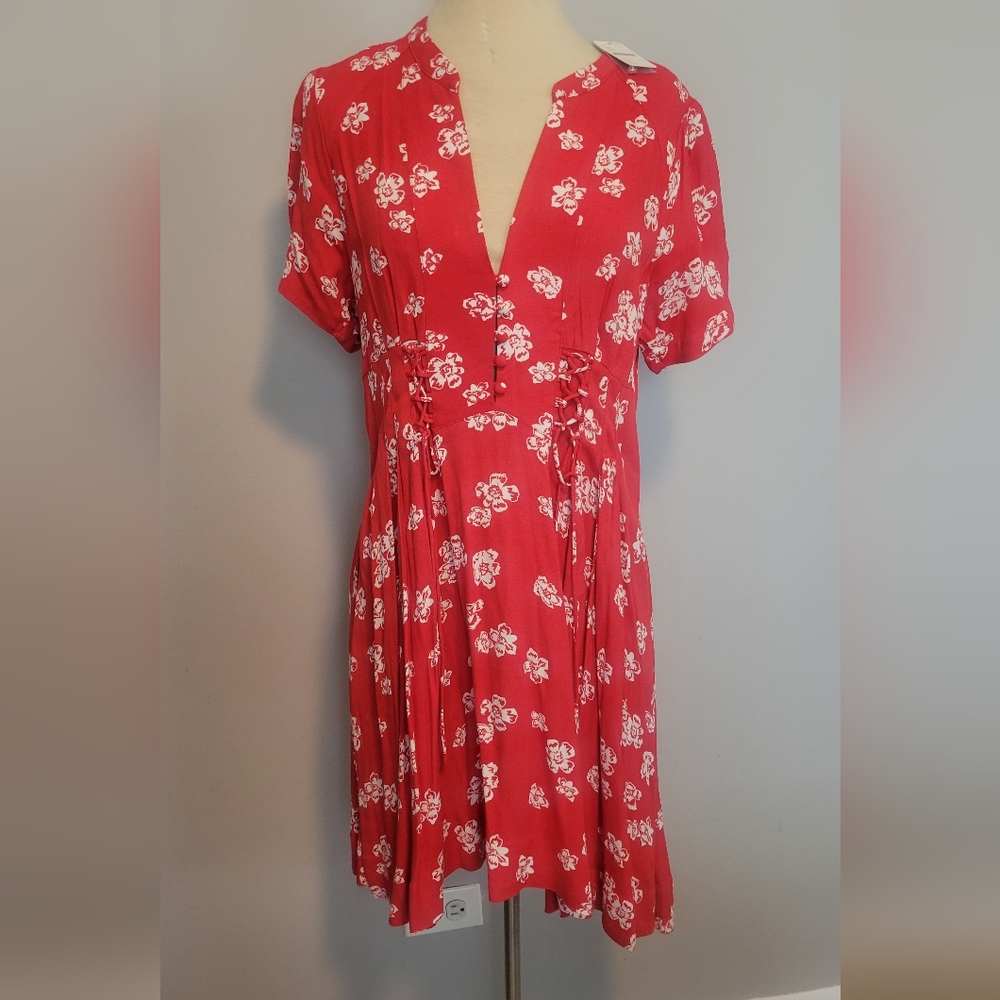 FREE PEOPLE RED FLORAL CORSETT DRESS  SZ 12 NEW!